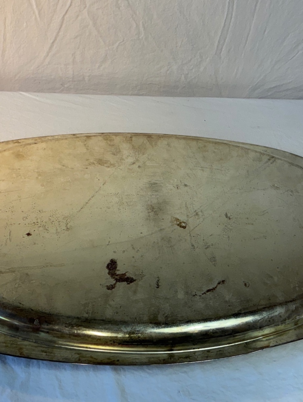 Large Vintage Oval Silver Serving Tray with Ornate Brass Handles - Picture 6 of 6